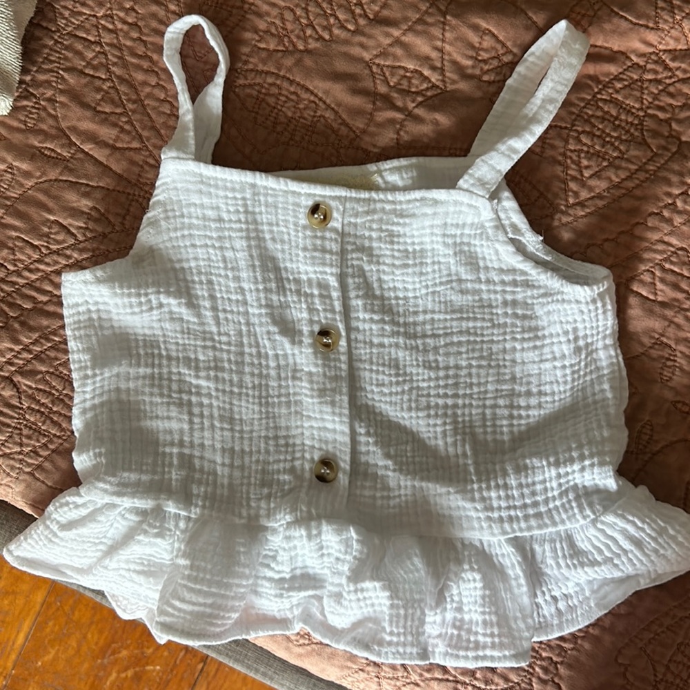 Girls White 100% cotton ruffle top